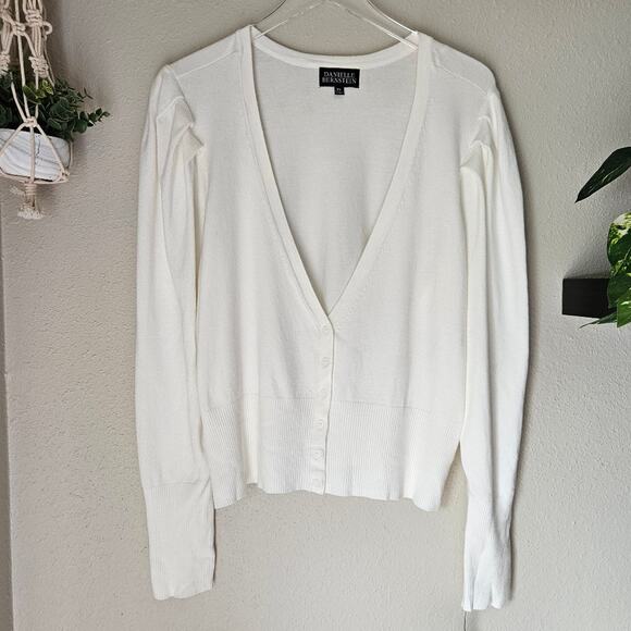 DANIELLE BERNSTEIN Puff‎ Sleeve Cropped Cardigan Ivory White Size 3X NEW - Picture 4 of 13